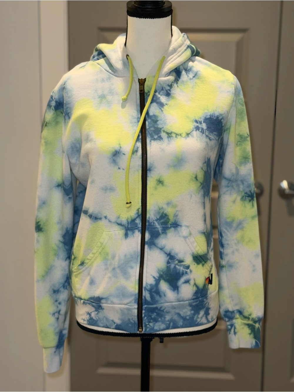 Aviator Nation Neon Yellow & Blue Tie-Dye Zip Hoodie